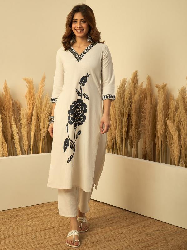 VP 9867 W Women’s Pure Cotton Kurta Pent Sets with Thread Embroidery Work | 2pcs Kurta Set
